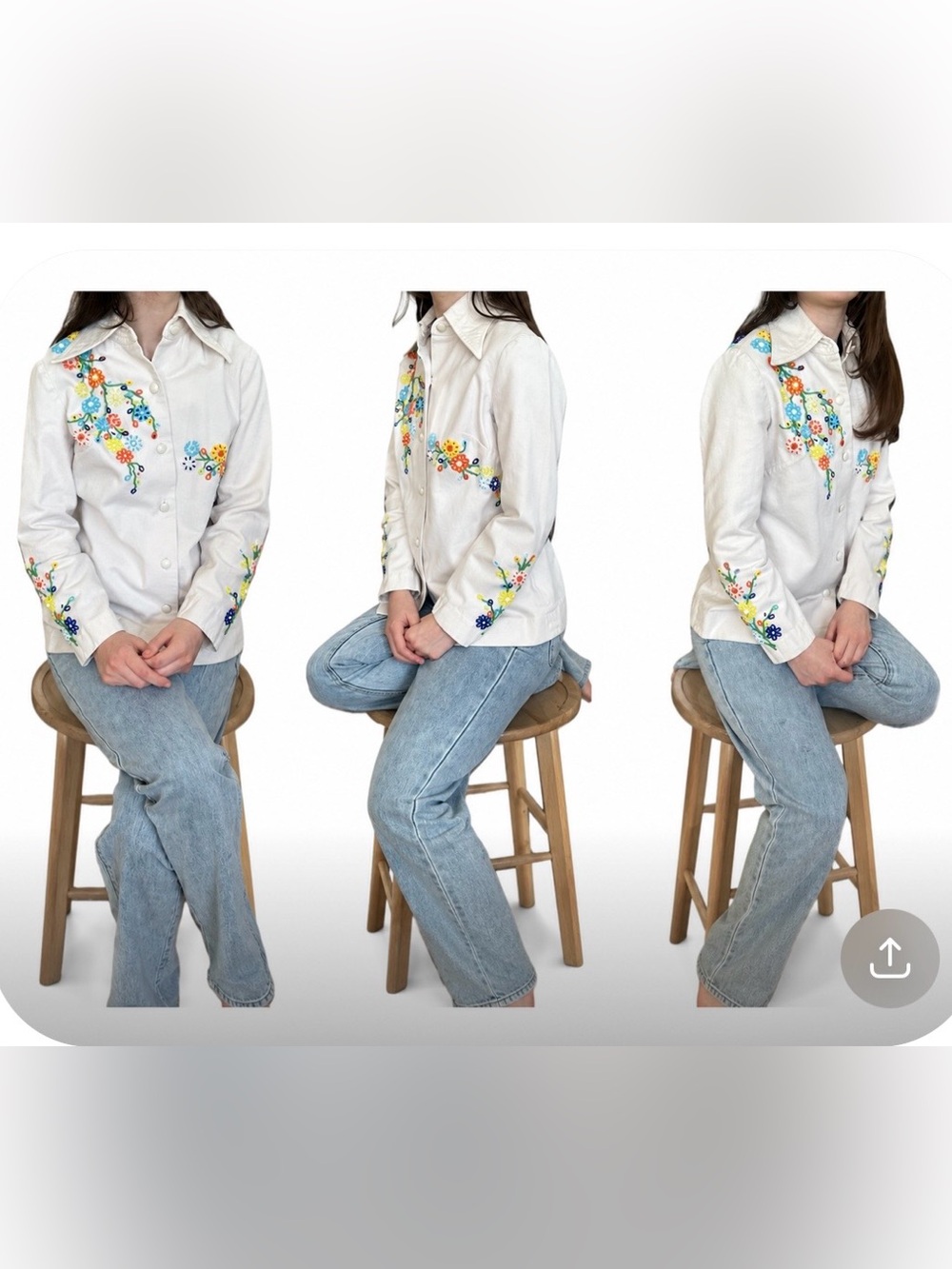 Boutique International by Blossom White Floral Embroidered Button Down Shirt
